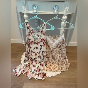 Floral Tank Tops - Pink and Cream